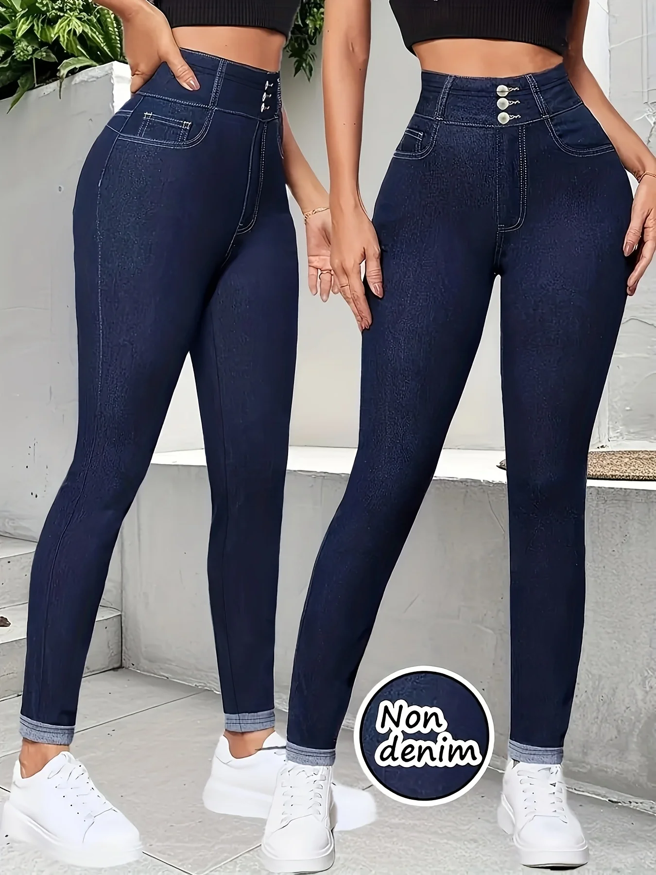 Skinny Jeans Ripped - Women's High Waist Faux Denim Leggings