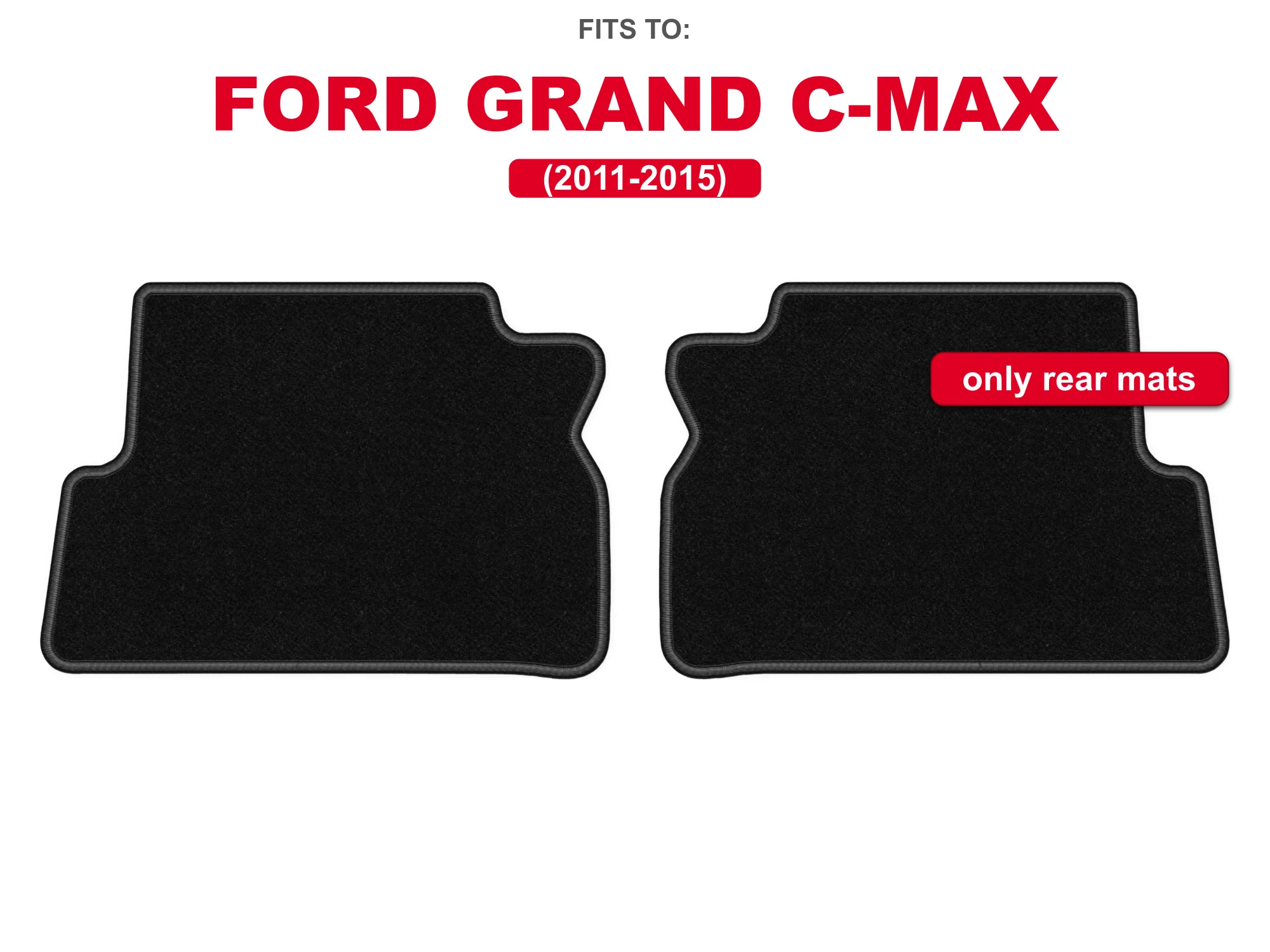Velour tapijten achterin voor: Ford Grand C-MAX 2011-2015 minivan Zwart