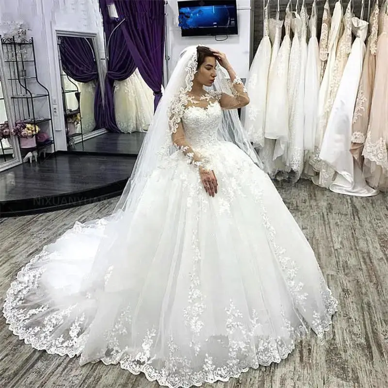 Aangepaste elegante lange mouwen plus size trouwjurk wit robe de mariee 2024 applicaties kant bruidsjurken vestido de novias