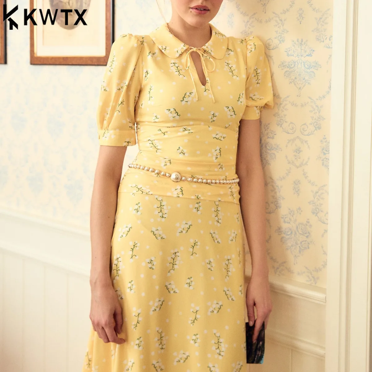 KWTX Vestido con estampado de volantes y cordones para mujer, elegante, ajustado, para fiesta, oficina, estilo callejero, primavera, verano, 2025 Premium