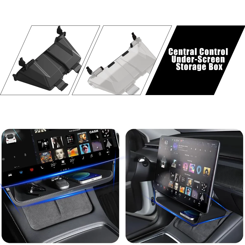 for tesla model 3/Y/highland accessories center console storage box #Under Screen Stora Ge Box With silicone mat