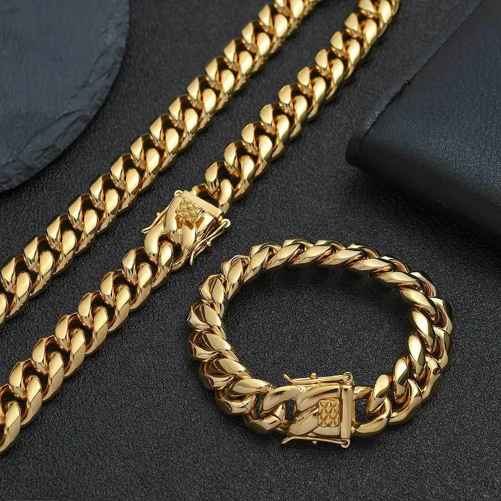 Filled Chain Plated Necklace Set Gold Jewelry Cuban Stainless Steel Mens for Men Wholesale 14k 18k Gold Fashion Design NL 2023