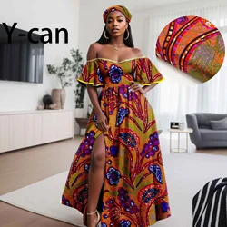 African Women's Dress Evening Gown Luxury Long Dress Off Shoulder Shining Vestidos with Headwrap Sexy Wedding Dress 2425060