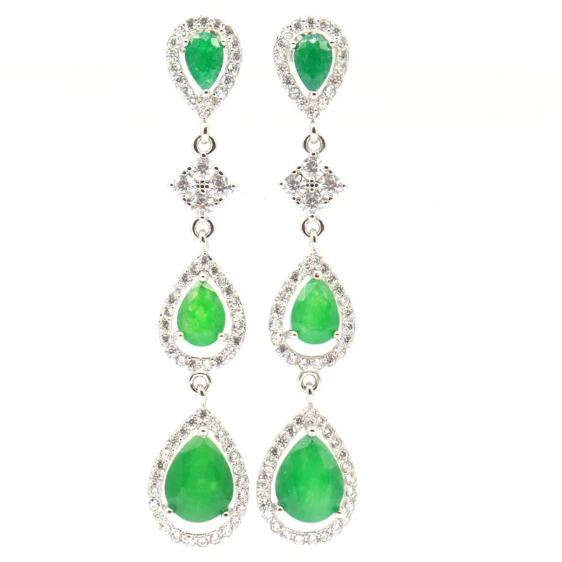 55x10mm Fantastic Green Emerald Red Rubies White CZ Daily Wear Silver Earrings