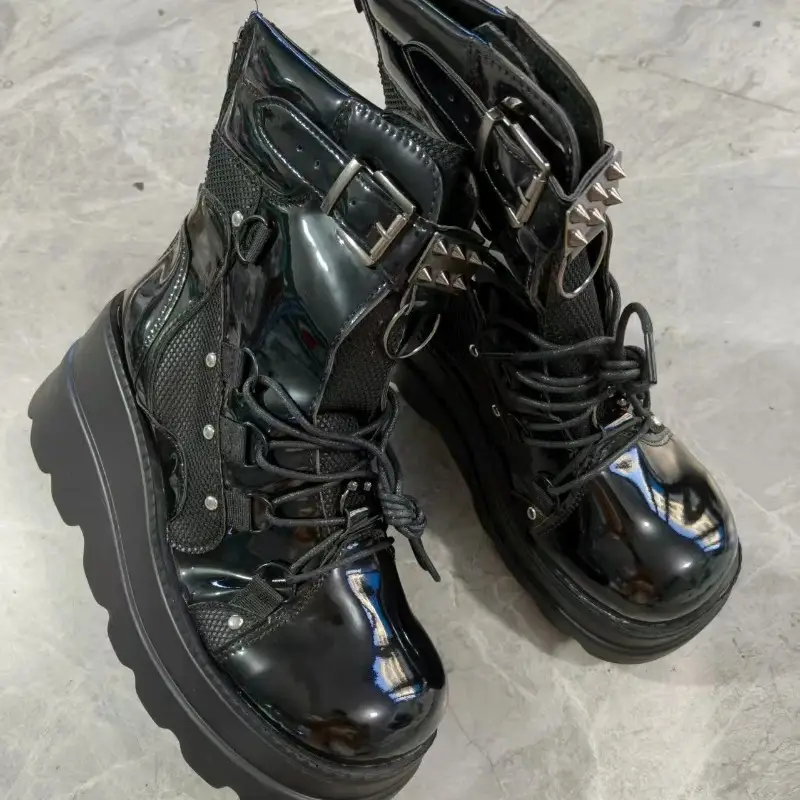 New Punk Style Women Boots Fashion Thick Sole Ankle Boots Exquisite Wedge Heel Casual Boots for Woman Designer Shoes Botas Mujer - Image 4