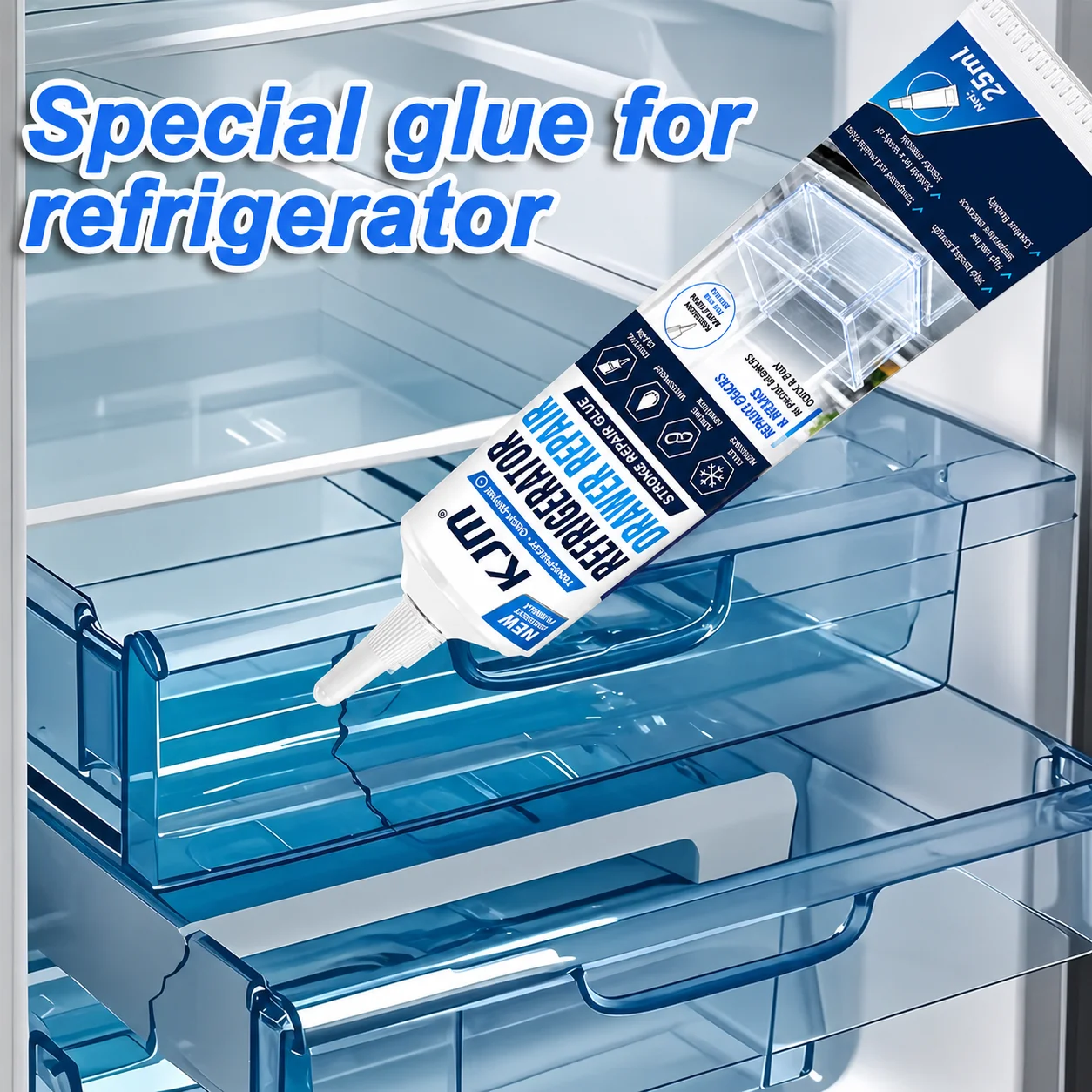 Low-Temperature Waterproof Adhesive 25ml for Freezer & Fridge Repair Glue - Plastic Glass Drawer Seals - Fridge Repair Tool