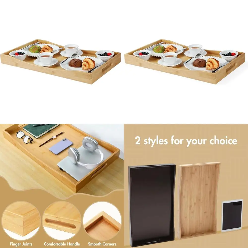 

Large Wooden Ottoman Tray, 26x15 inches - Serving Tray with Handles for Dining, Parties, Food, Cheese, Snacks, Beverages