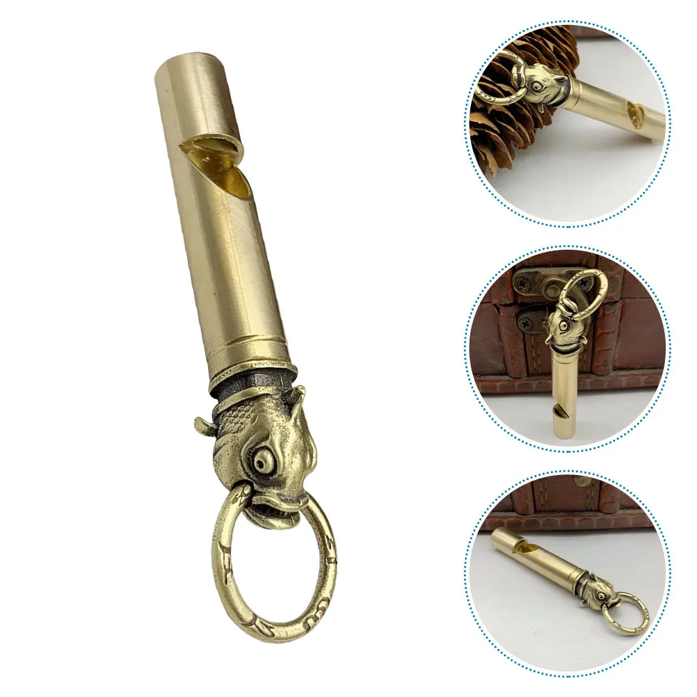 

2 Pcs Multifunctional Brass Whistle Keychain Copper Emergency Decorative Camping