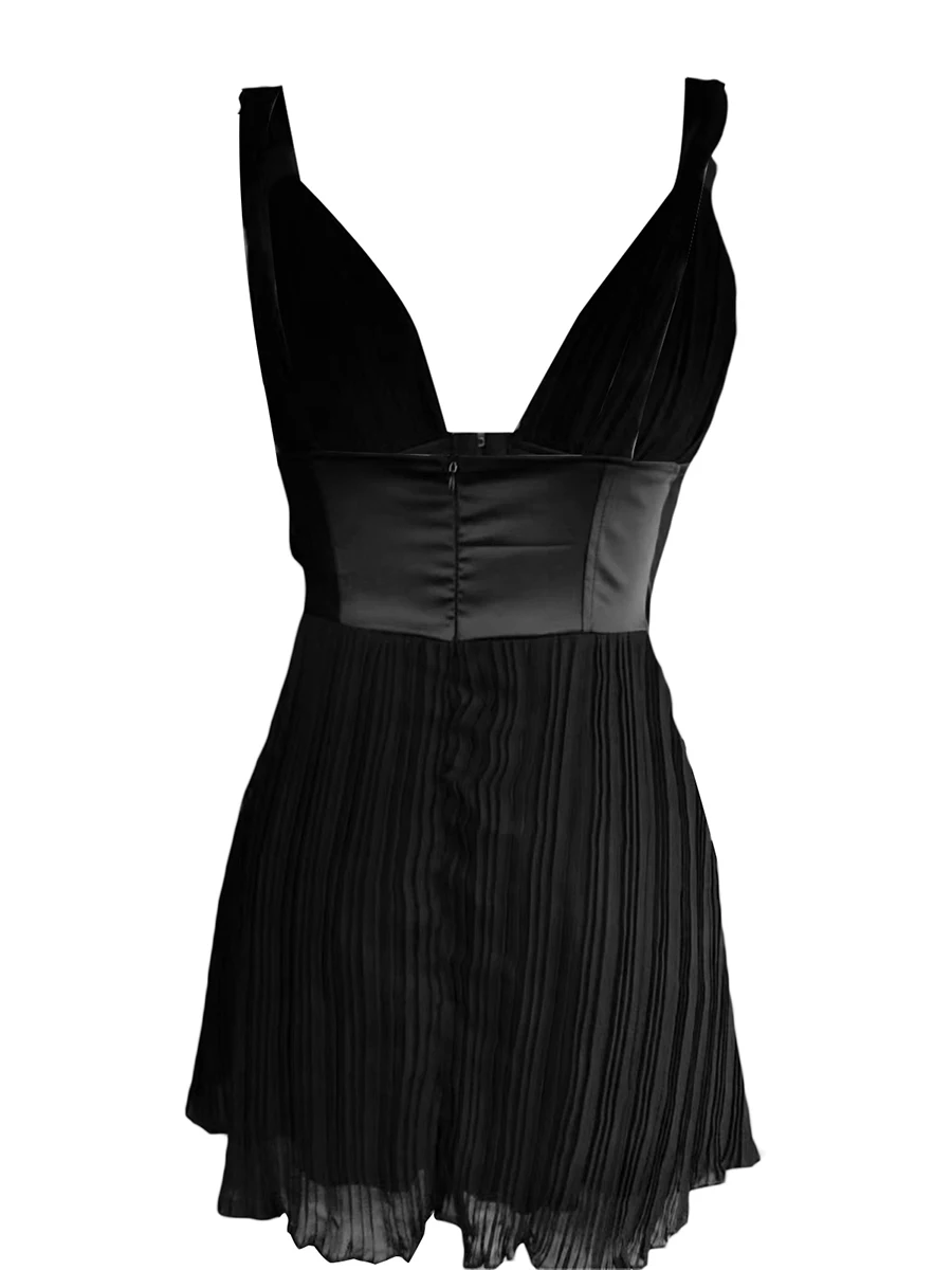 Mini vestido de halter sexy feminino, babados, decote em V, sem mangas, sem costas, cortado, bodycon, curto, festa, clubwear H, preto, Y2K