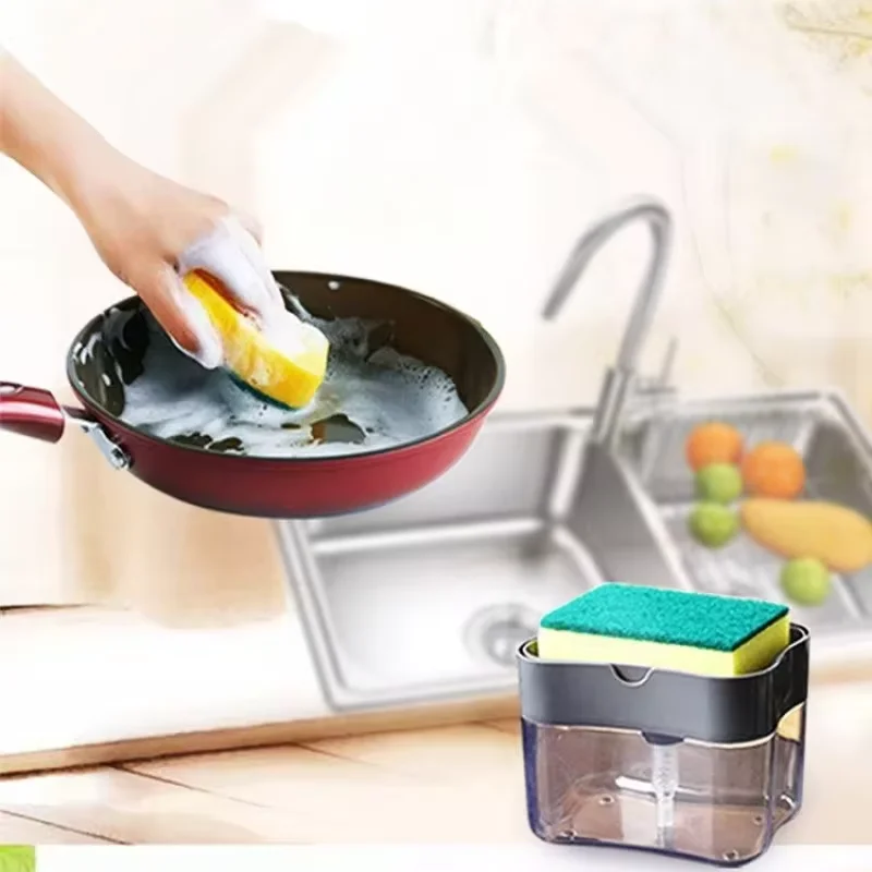 Dish Soap Dispenser Washing Detergent Press Cleaning Pot Brush Kitchen Style Automatic Liquid Dispenser Dishwashing Brush Tool view 5