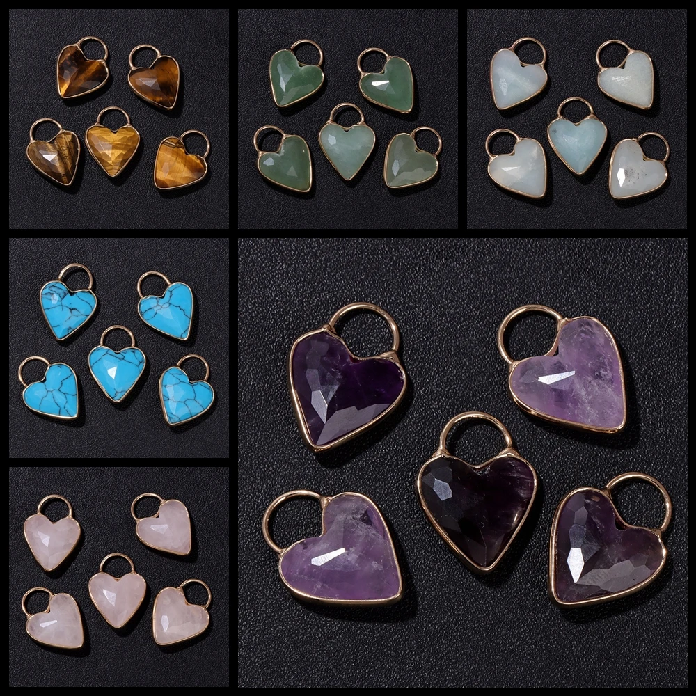 18X25mm Heart-shaped Quartz Stone Pendant Natural Amethysts Aventurine Labradorite Love Charms For Women Necklace Earrings DIY