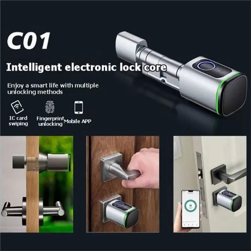 WORTHOWN-Ttlock Bluetooth Fingerprint Cylinder Electronic Smart Door Lock Digital Code Key Card Remote Control Adjustable 60-90M