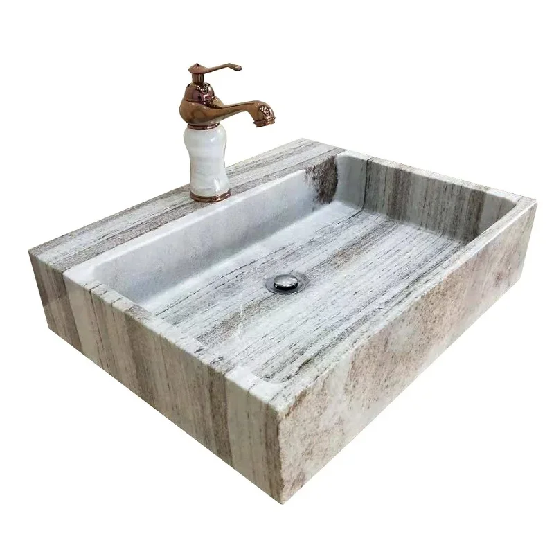 Lavabo de grano de madera de cristal Natural para exteriores, mármol de lujo ligero integrado en el escenario, lavabo artístico