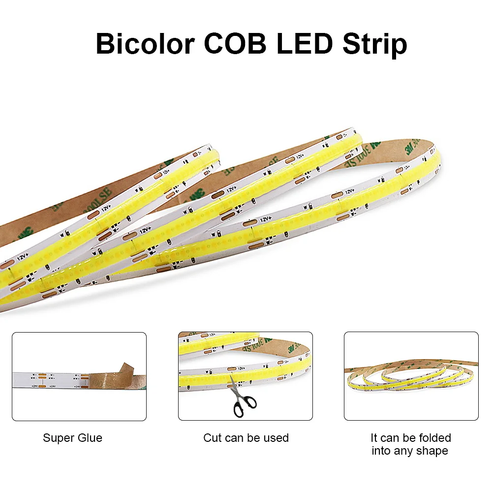 Tira de luces LED CCT de 24V, atenuador COB, Control remoto por voz, Tuya, WiFi, funciona con Alexa y asistente de Google