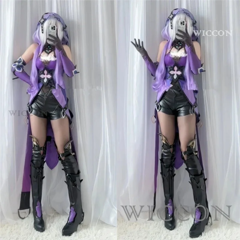 qq78Request7Honkai Star Rail cygne noir Cosplay Costume perruque robe violette uniforme chapeaux jardin de recollection fête d'halloween
