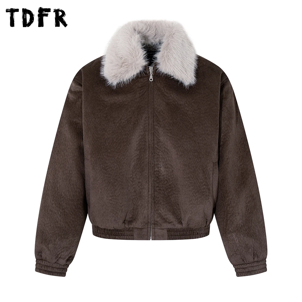

Retro Sherpa Padded Jacket Mens Winter Casual Removable Fur Collar Long Sleeve Loose Thick Outerwear Man