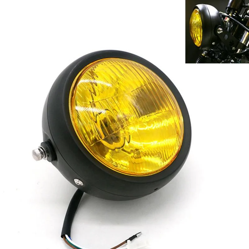 CG125 Retro Style Round Motorcycle GN125 Headlight Motorcycle Driving Light Round Front Headlamp Mount 12V Motorbike Universal