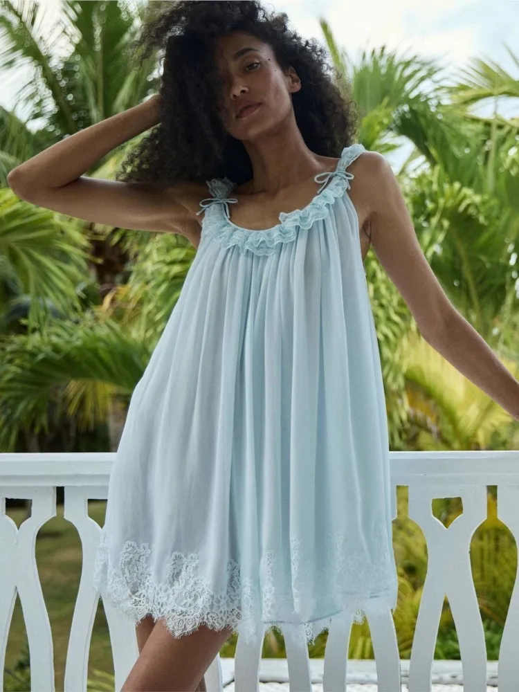 Summer Boho White Dress Fashion Elegant Casual Sleeveless Lace Loose Spaghetti Strap Mini Holiday Party Dresses For Women Robe