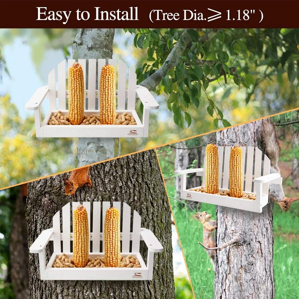 High Quality Outdoor White Swing Chair Pet Bowls Platform Wood Hanging Wild Bird Feeder