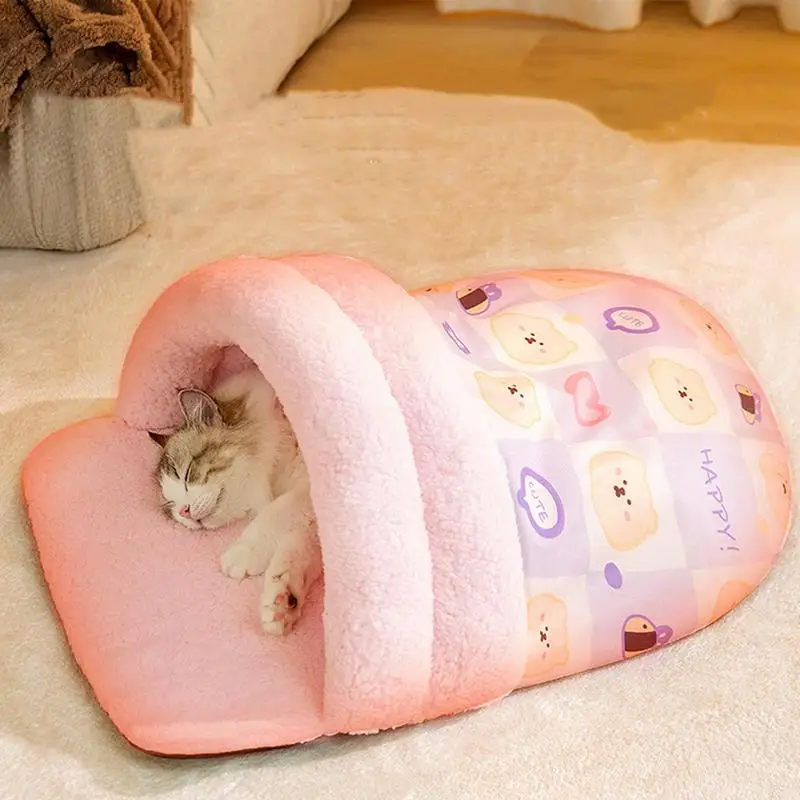 Cat Sleeping Bag Foldable Cat Beds For Indoor Cats Slipper Shape Warm Dog Crate Mat Winter Cute Bunny Kitten Cuddler Thickened