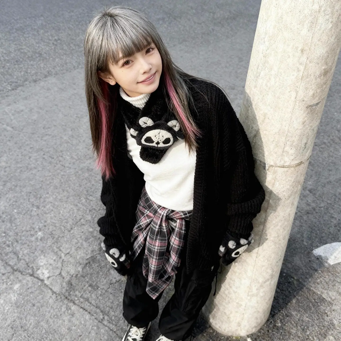 Winter Dark Gothic Subculture Y2k Cartoon Winter Plush Reaper Red Devil Warm Scarf Neck Hand Set