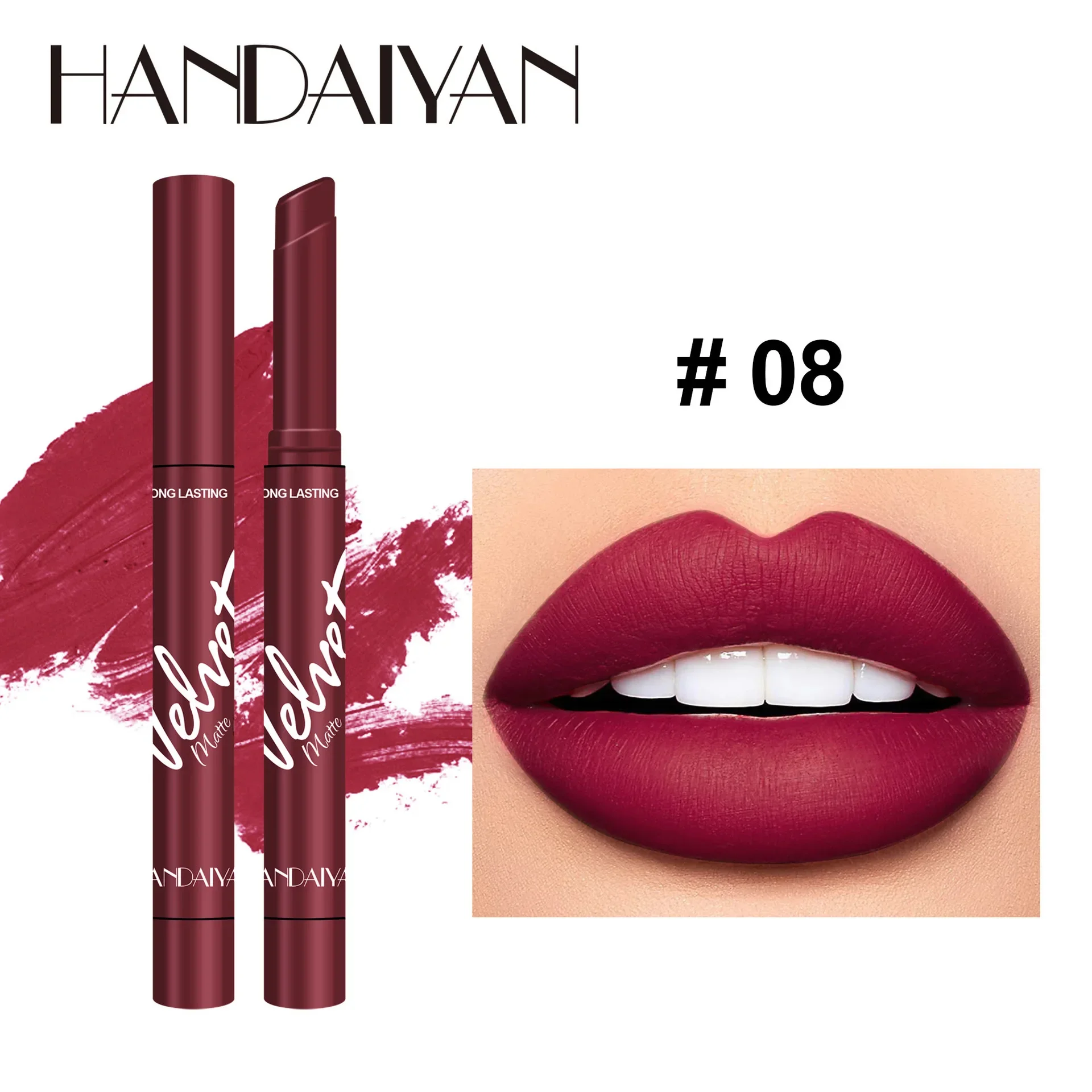Batom fosco sexy, 8 cores, à prova d'água, longa duração, renderização de cores, antiaderente, veludo, forro labial, lápis, maquiagem feminina, cosméticos