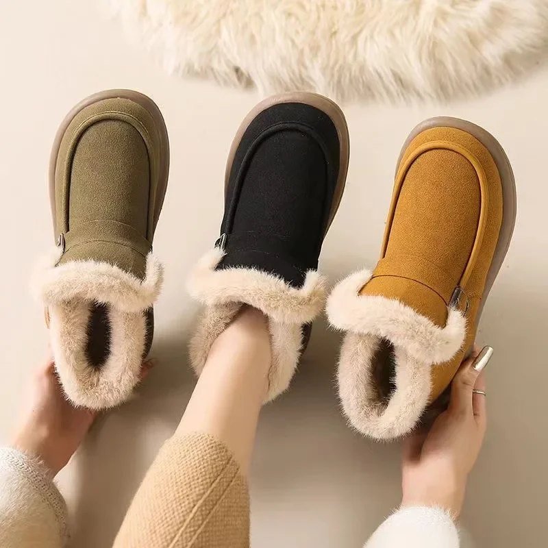 Winter Women\'s Snow Boots Korean Version  New Plush Comfortable Super Warm Anti Slip Soft Bottom Belt Buckle Women\'s Shoes