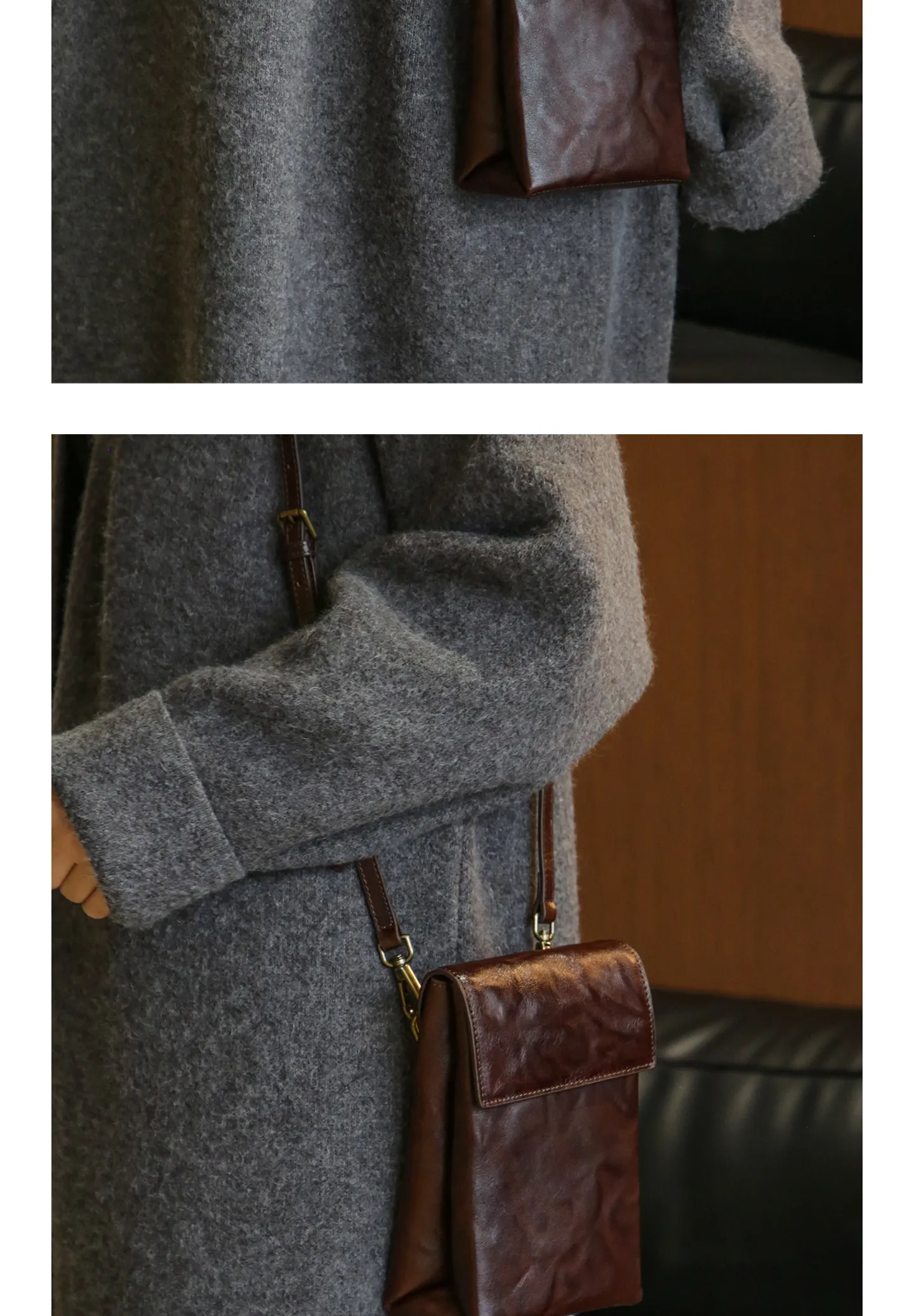 PNDME einfache, hochwertige Damen-Umhängetasche aus Rindsleder der ersten Schicht, kleine Schulter-Crossbody-Tasche für den Alltag im Freien, luxuriöse Handytasche aus echtem Leder – Detail 6