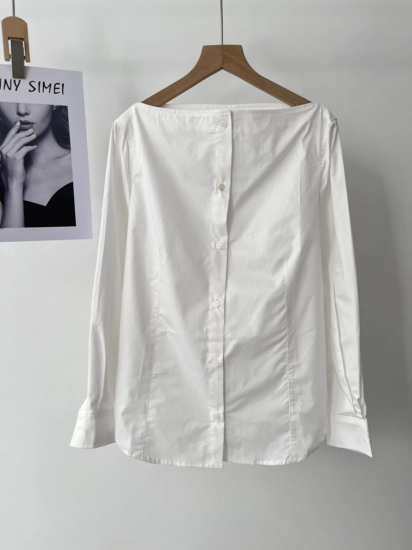 

Women's Autumn New Product Standard Edition Boat Neck Cotton Shirt White Shirt 41a-25271