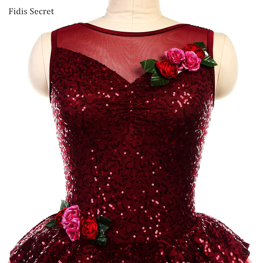 

Women Burgundy Romantic Ballet Tutu Ballerina Giselle Ballet Performance Sequins Clothes Group Dance YAGP Competition Stage Wear