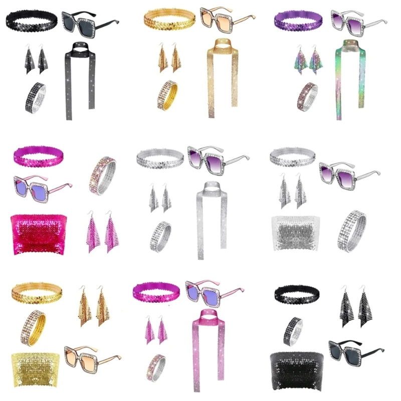 

Costume Set Square Frame Sunglasses Earrings 1970s Accessories