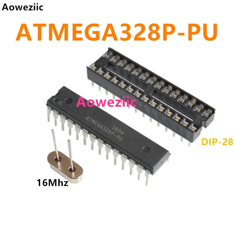 2Pcs ATMEGA328P-PU +2Pcs DIP28 Socket +2Pcs 16MHz Crystal ATMEGA328P ATMEGA328 328P-PU 8-bit microcontroller AVR 32K flash