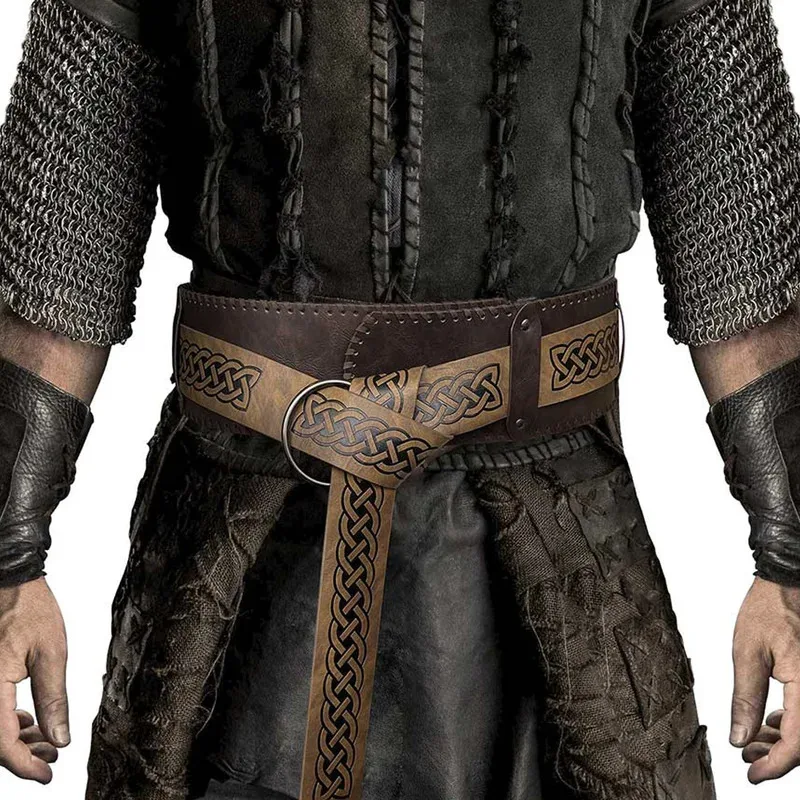 

asdh8@Medieval Renaissance Knight Costume Accessories 10CM Wide Viking Pirate Cosplay Fantasy Waist Strap Belt PU Leather Men Pr