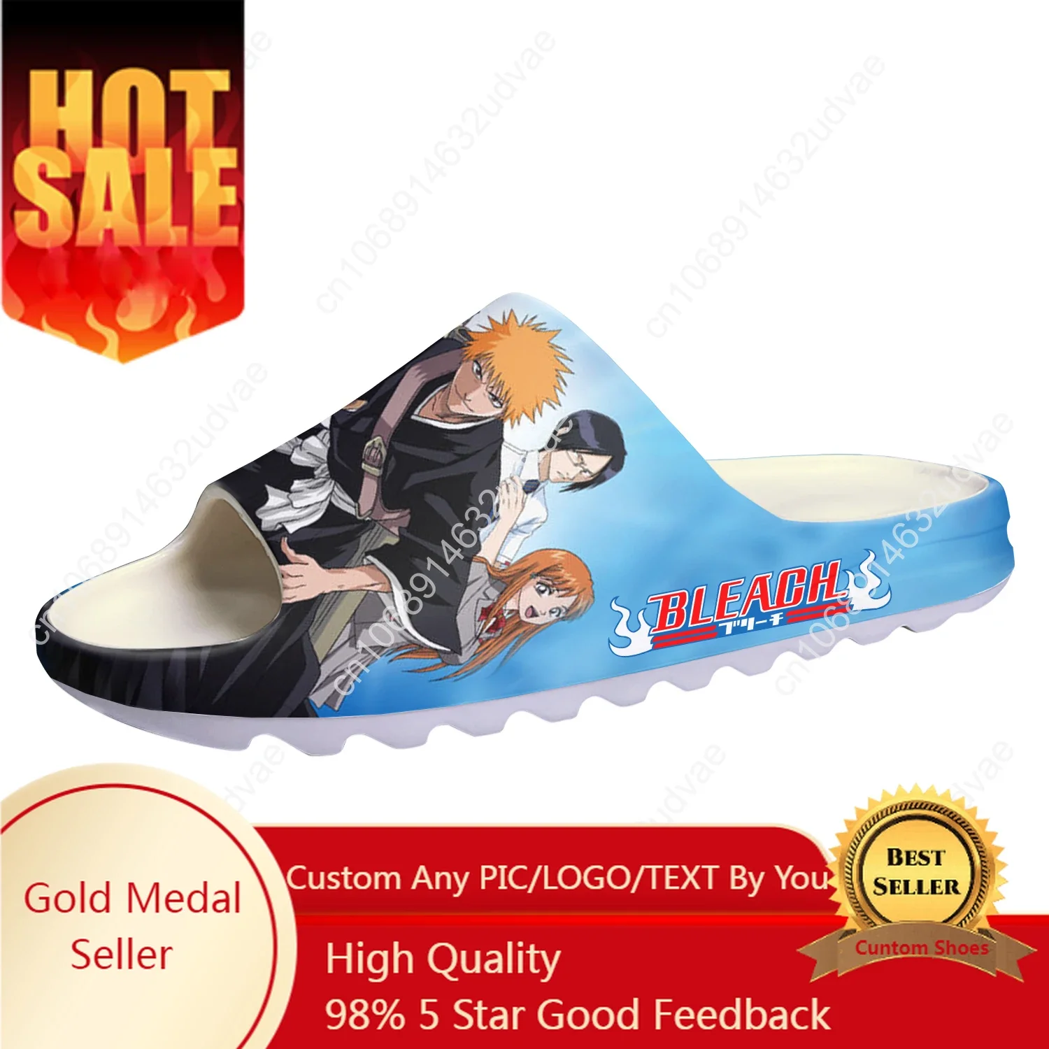 

B-BLEACH Custom Made Soft Sole Sllipers Home Clogs Step On Water Shoes Mens Womens Teenager Bathroom Beach Step In Slliper