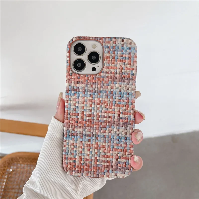 Phone Case For iPhone 15 14 13 12 11 Pro Max Plus Cases Cloth Braided Texture Silicone Soft Shockproof Cover Luxury