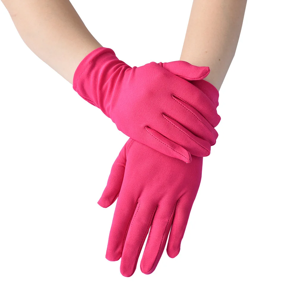 New Satin Full Finger Party Short Gloves For Women Girls Spring Autumn Solid Mittens Outdoor Dance Dress Up Bride's Gloves
