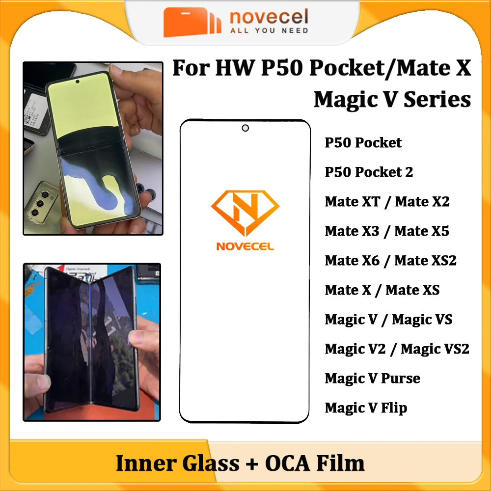Novecel для Huawei Mate XT X6 Magic V2 VS2 P50 Pocket X2 X3 X5 XS2 Гибкое внутреннее стекло + замена сенсорной панели OCA LCD