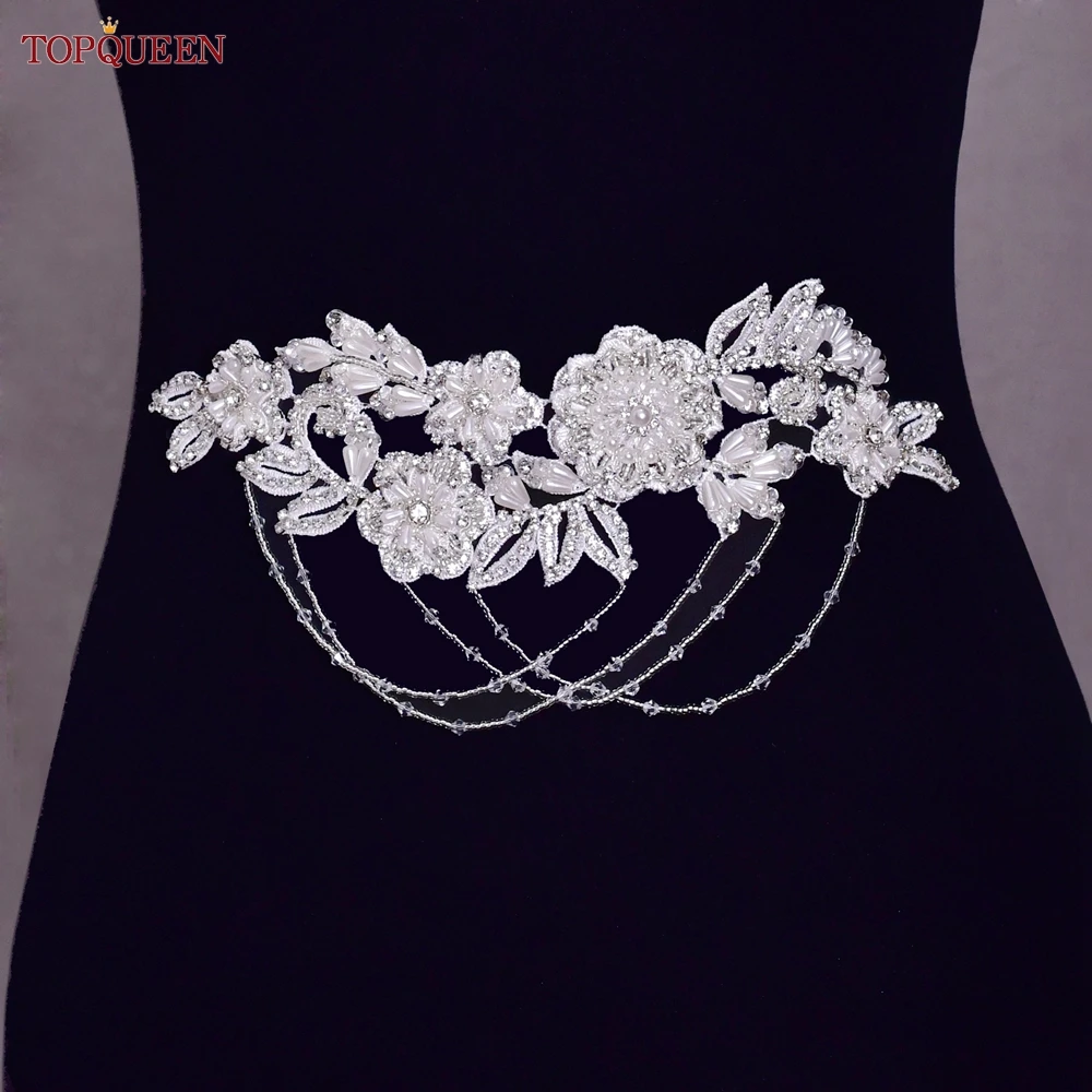 TOPQUEEN S80 Rhinestone มือเย็บเพชรฝังคริสตัล Patch Collar ชุดตกแต่งชุดแต่งงานไหล่เครื่องประดับ Diy