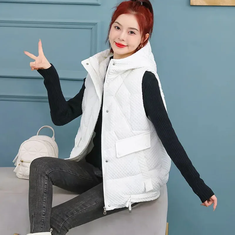 

Autumn winter new women's hooded down cotton vest coat female Korean fashion loose waistcoat casual sleeveless parker outerwear