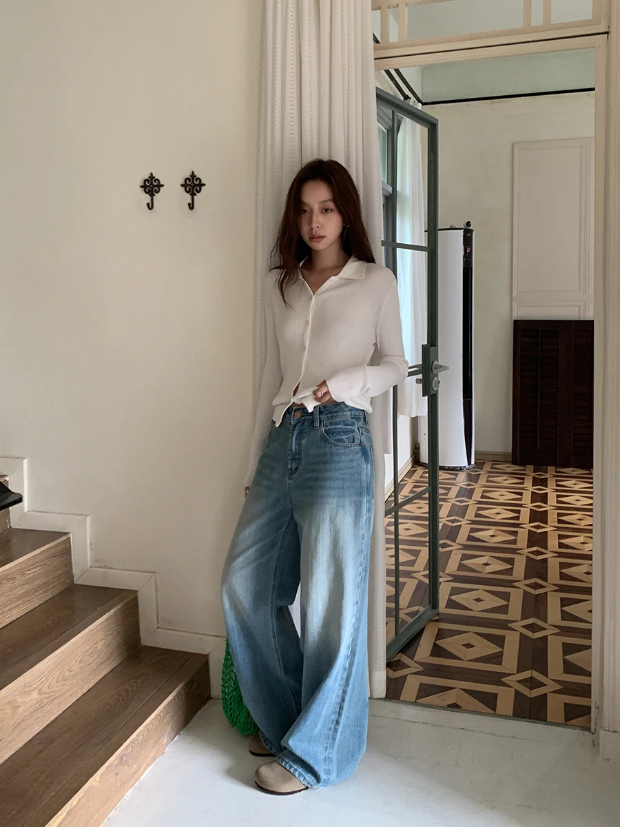 

Модные прямые джинсы, женские утягивающие широкие брюки длиной до пола, с высокой талией, повседневные удобные дышащие брюки...