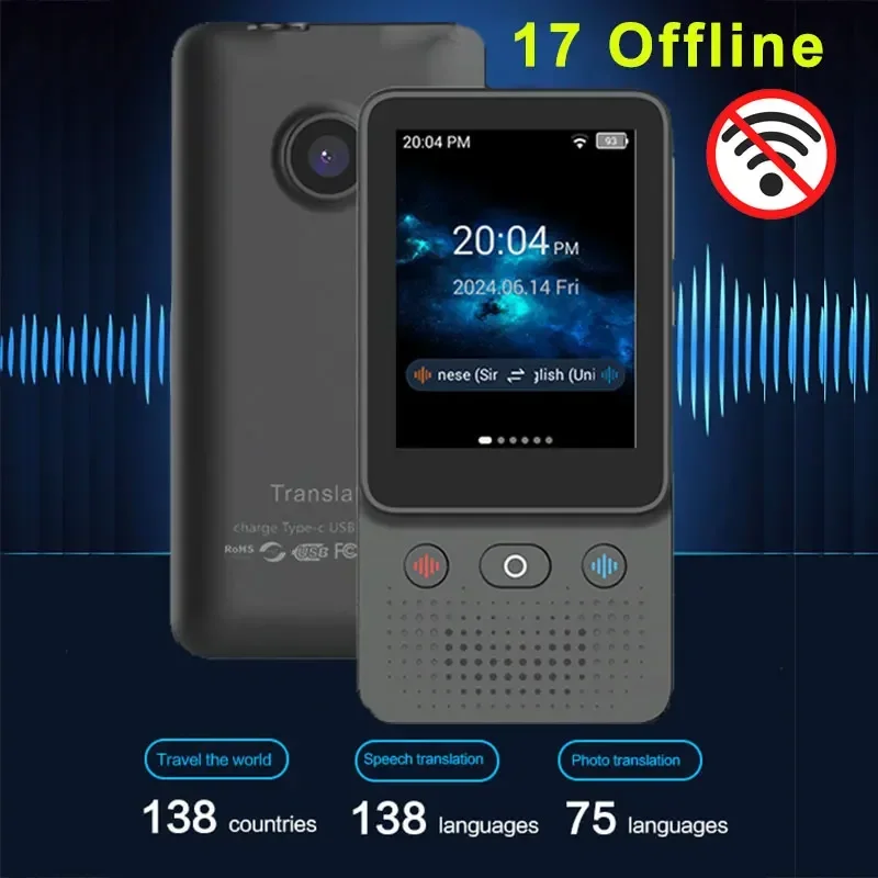 

New T21 Offline Portable Audio Translator 138 Language Smart Translator In Real Time Smart Voice AI Voice Photo Translator