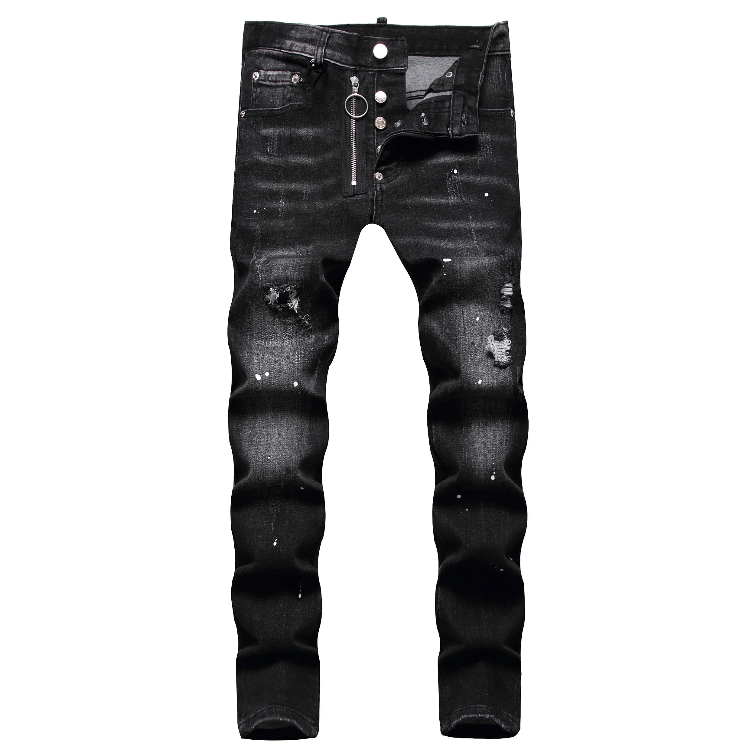 2025 Mens Ripped Jeans Luxury Brand Light Blue Holes Long Jeans Quality Street Fashion Male Stretch Skinny Pants Men Clothing