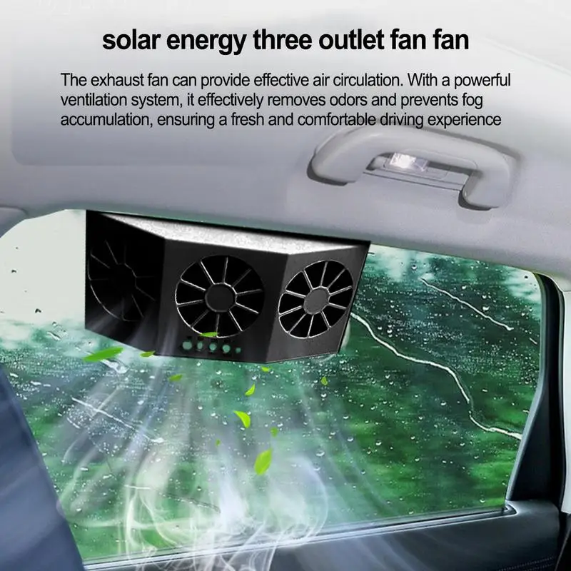 Car Window Vent Fan Solar Quiet Vent Fan With 3 Outlet Multifunctional Exhaust Fan For SUV Truck Car Window Fan With 1600mAh