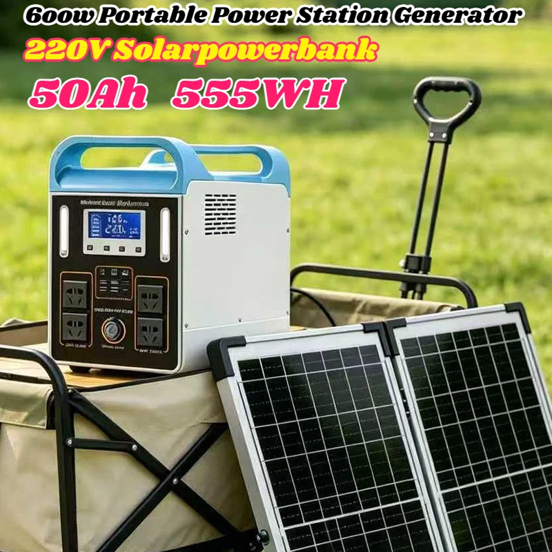 

High Power 600W Portable Power Station Generator 220V LED Light Emergency Solar Outdoor Mobile Power Supply for Camping Travel
