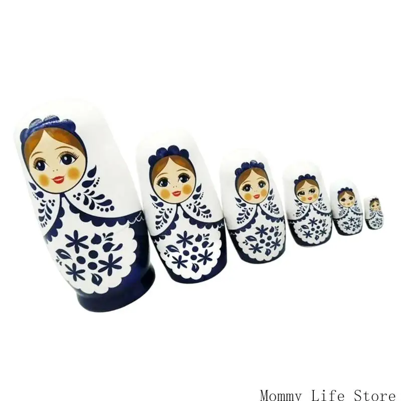 دمية التعشيش الروسية المكونة من 6 طبقات من الفن الشعبي الخشبي لعبة فتاة إبداعية تعليمية نشاط التراص دمية شخصية قابلة للجمع