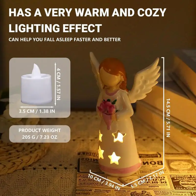 Candlestick Lamp Angel Statue Lamp For Living Room Figurines Decorative Statue Ornament With LED Light Resin Home Decoration For - view 6