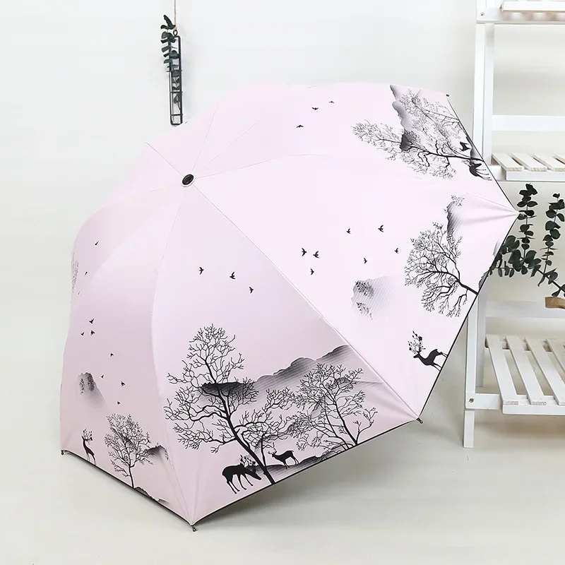 Ink Painting Umbrella ANTI-UV Foldable Umbrella Rain Women Chinese Style Umbrella Windproof Fashion Umbrellas Female Gift