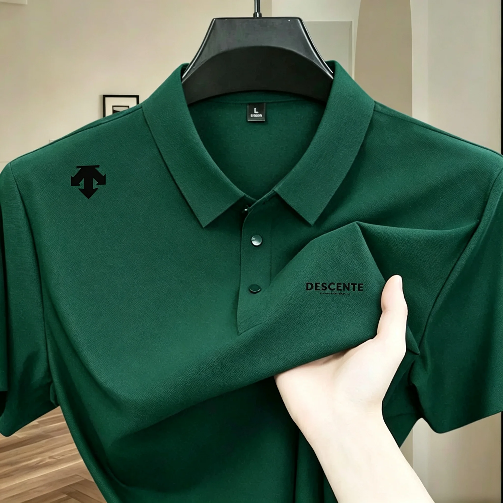 Hochwertiges Eisseiden-Poloshirt, kurzärmelig, Herren-Sportmarke, bedrucktes Oberteil, Sommer 2026, neu, kühl und atmungsaktiv, lässiges T-Shirt. – Detail 20
