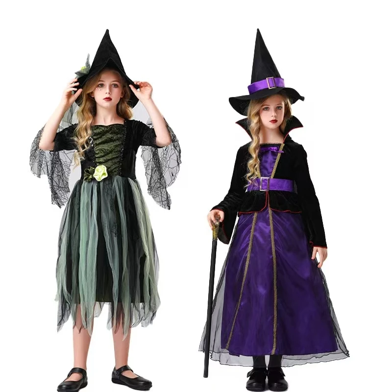 

Children Evil Witch Vampire Dress Up Halloween Children's Witch Dress Girls Bat Wicked Witch Cosplay Costume