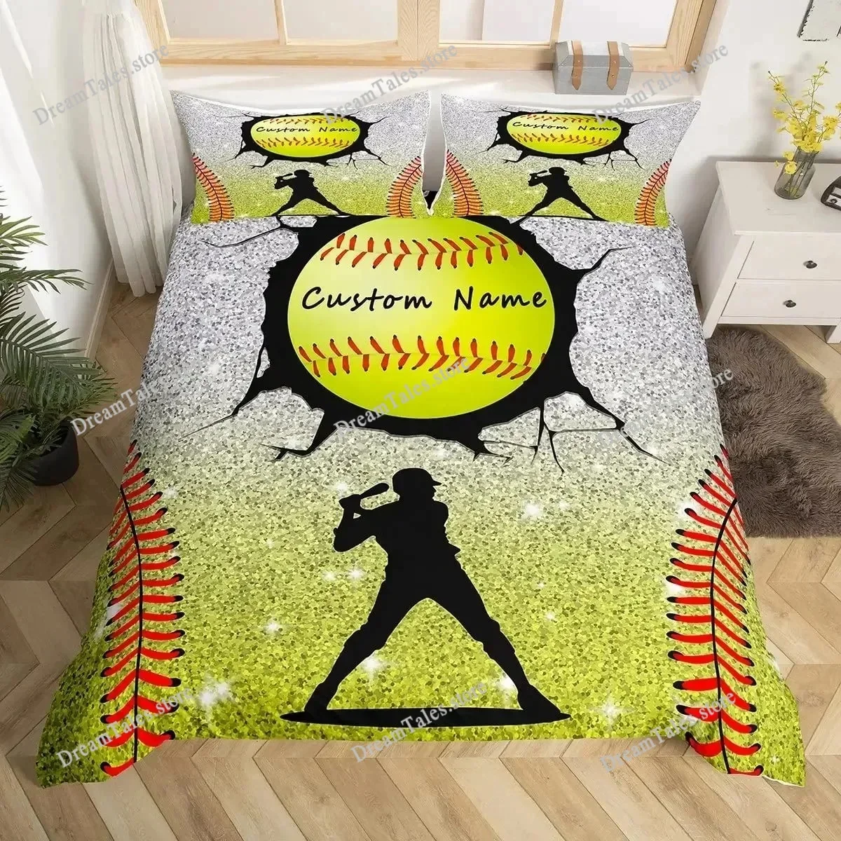 

Custom Football Bedding Set Customized Name DIY American Football Game Duvet Cover Set Sports Theme Comforter Cover for Boys